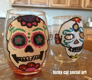 Public paint class- sugar skull wine glass